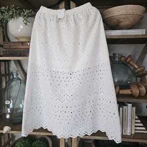 H&M White Cotton Broderie Anglaise Midi Skirt NWT